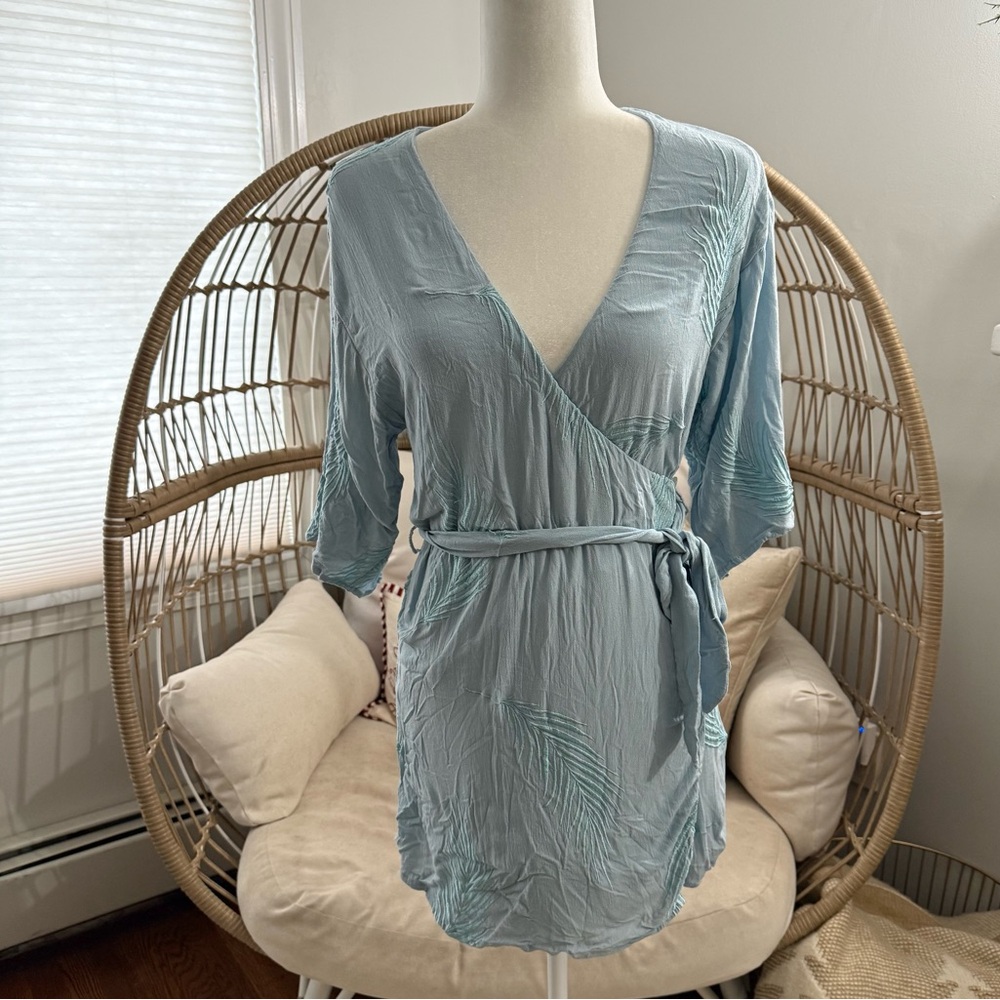 Amuse Society Blue Wrap Dress XS Embroidered Lightweight Tie Waist‎